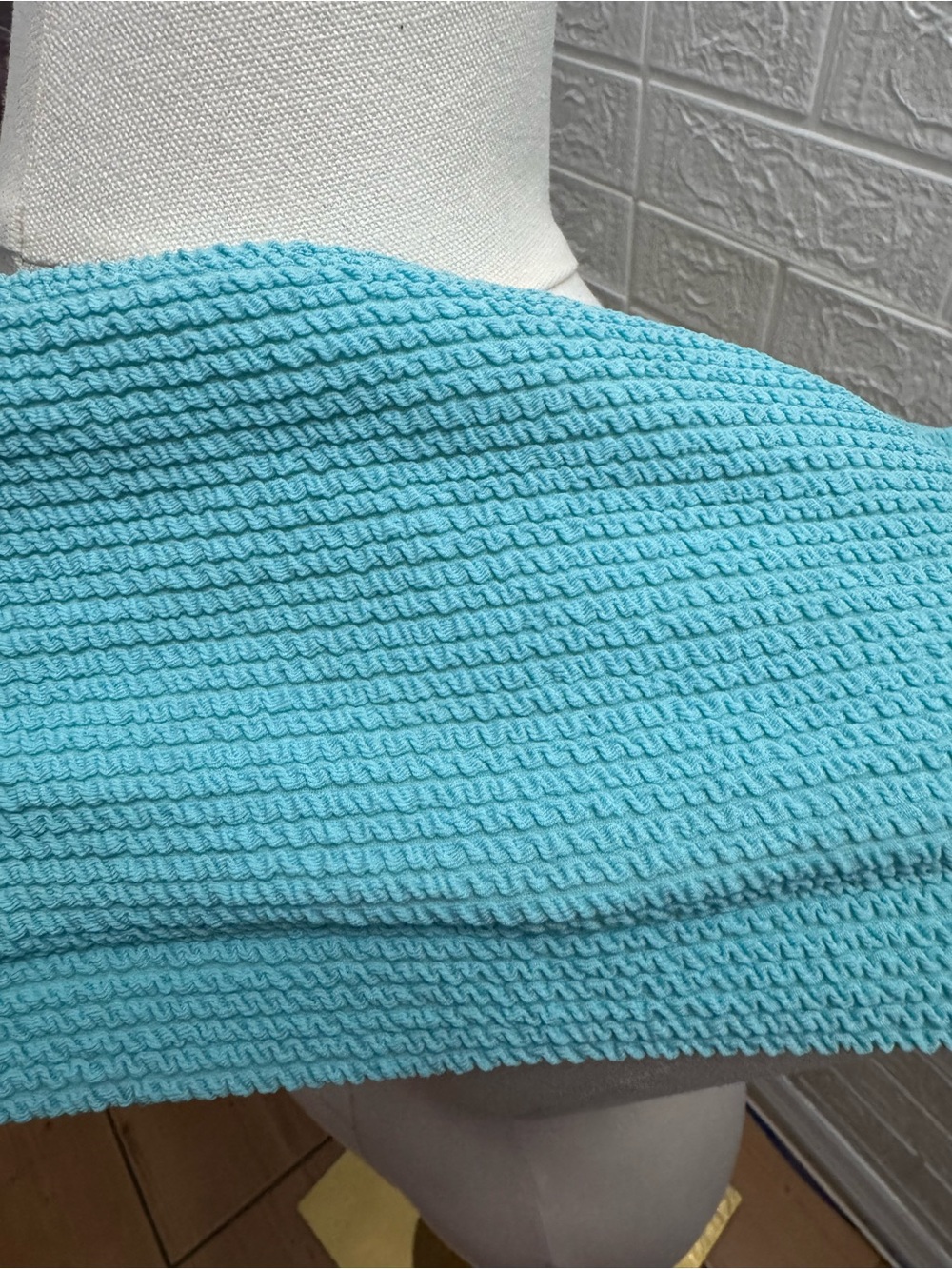 Smocked Bandeau Crop Top in Aqua Blue - Picture 3 of 4